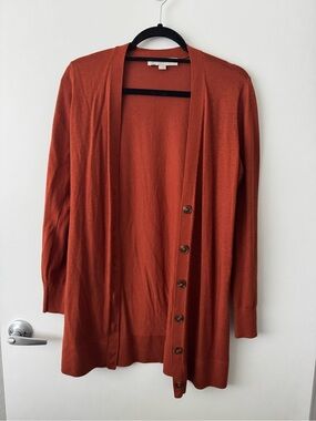 LOFT Rust Orange Long Button-Front Women's Cardigan